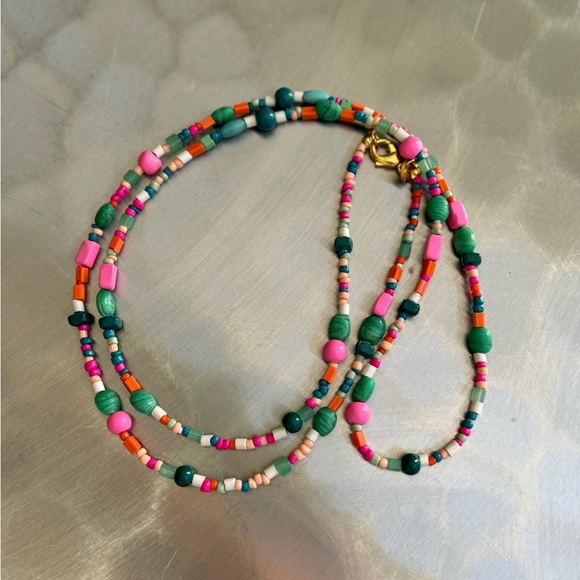 Ink & Alloy Lucy Multi Mix Long Beaded Necklace Pink and Green - Picture 1 of 3